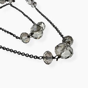 Fashion Necklace Faceted Smokey Gray Sparkly Station Beads Gun Metal 2-Strand
